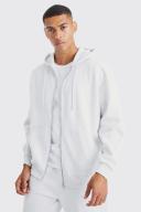 Mens Grey Marl Oversized Zip Through Hoodie