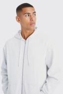 Mens Grey Marl Oversized Zip Through Hoodie