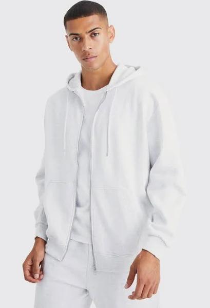 Mens Grey Marl Oversized Zip Through Hoodie