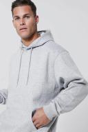 Mens Grey Marl Tall Basic Oversized Over The Head Hoodie