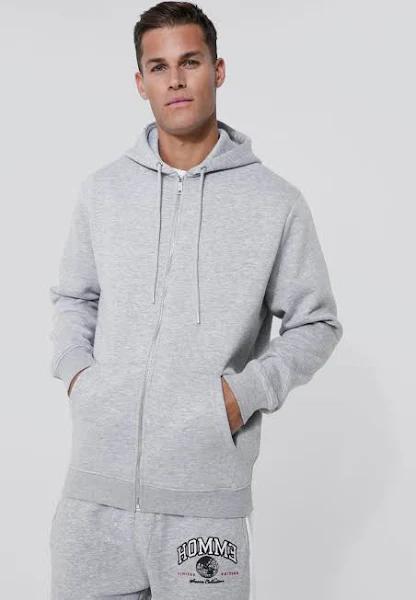 Mens Grey Marl Tall Basic Zip Through Hoodie