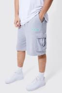 Mens Grey Marl Tall Oversized Drop Crotch Ruched Cargo Short