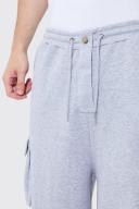 Mens Grey Marl Tall Oversized Drop Crotch Ruched Cargo Short