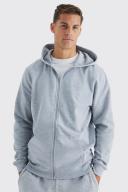 Mens Grey Marl Tall Zip Through Hoodie