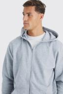 Mens Grey Marl Tall Zip Through Hoodie