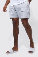 Mens Grey Plus Mid Length Cargo Swim Shorts