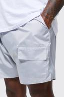 Mens Grey Plus Mid Length Cargo Swim Shorts