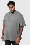 Mens Grey Plus Oversized Extended Neck Heavy T-Shirt