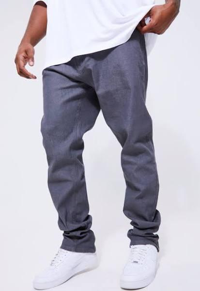 Mens Grey Plus Skinny Stacked Zip Gusset Coated Jean