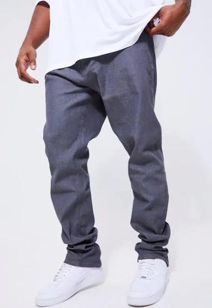 Mens Grey Plus Skinny Stacked Zip Gusset Coated Jean