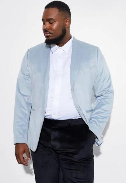 Mens Grey Plus Skinny Velour Blazer