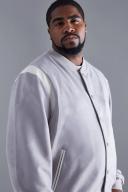Mens Grey Plus Suedette Varsity Bomber