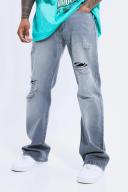 Mens Grey Relaxed Flare All Over Ripped Jeans