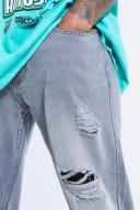 Mens Grey Relaxed Flare All Over Ripped Jeans