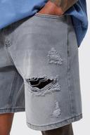 Mens Grey Relaxed Rigid All Over Rip Denim Shorts
