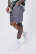 Mens Grey Relaxed Rigid Coated Denim Short
