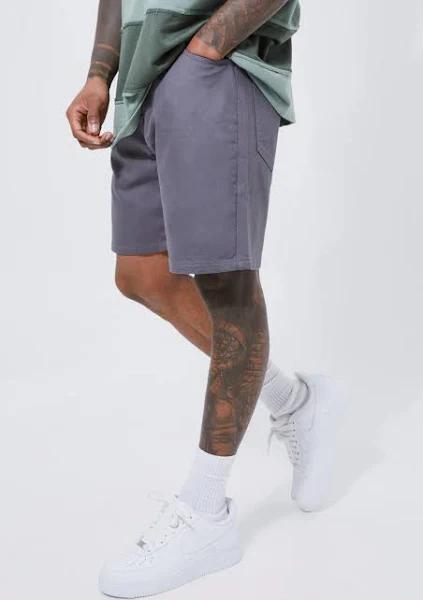 Mens Grey Relaxed Rigid Coated Denim Short
