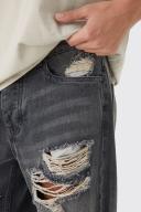 Mens Grey Relaxed Rigid Flare All Over Ripped Jeans