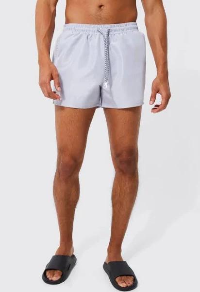 Mens Grey Short Length Plain Drawcord Detail Swim Shorts