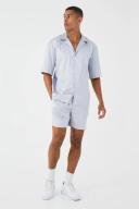 Mens Grey Short Sleeve Dropped Revere Satin Shirt & Short