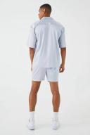 Mens Grey Short Sleeve Dropped Revere Satin Shirt & Short