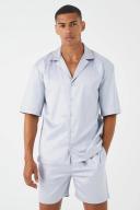 Mens Grey Short Sleeve Dropped Revere Satin Shirt & Short