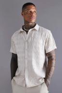 Mens Grey Short Sleeve Stretch Texture Shirt