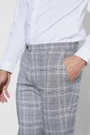 Mens Grey Skinny Fit Black Check Trouser With Pintuck