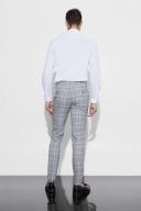 Mens Grey Skinny Fit Black Check Trouser With Pintuck