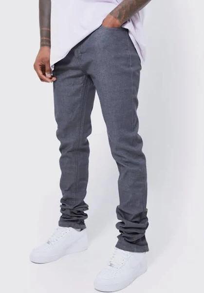 Mens Grey Skinny Stacked Zip Gusset Coated Jean