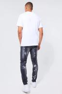 Mens Grey Skinny Stetch All Over Ripped Bleached Jeans