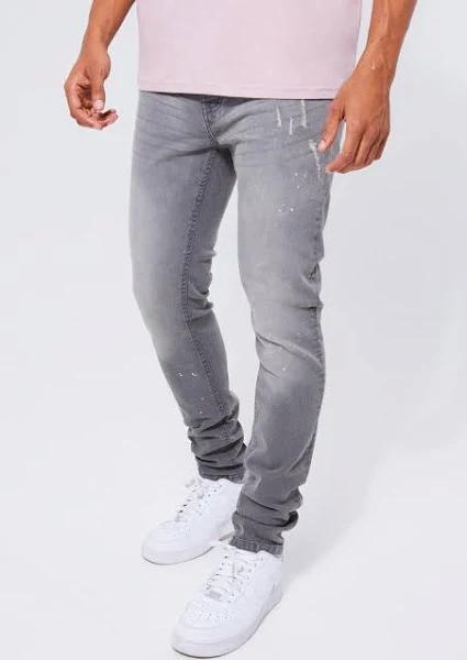Mens Grey Skinny Stretch Stacked Tinted Jeans
