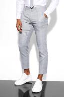 Mens Grey Slim Crop Check Suit Trousers