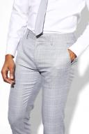 Mens Grey Slim Crop Check Suit Trousers
