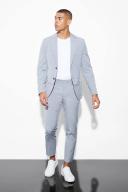 Mens Grey Slim Cropped Suit Trousers