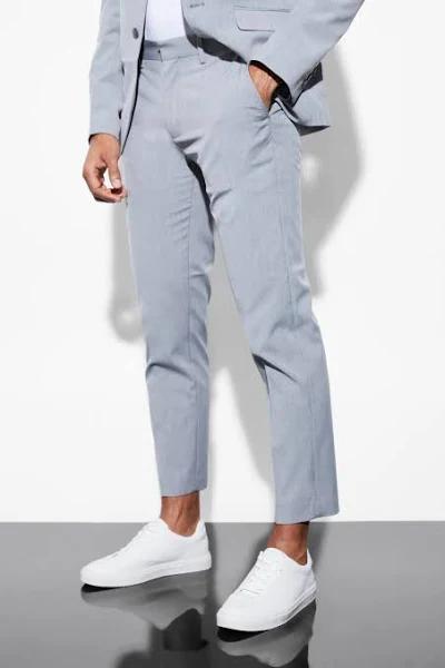 Mens Grey Slim Cropped Suit Trousers