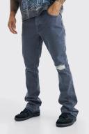 Mens Grey Slim Rigid Flare Contrast Gusset Rip Jeans