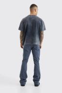 Mens Grey Slim Rigid Flare Contrast Gusset Rip Jeans