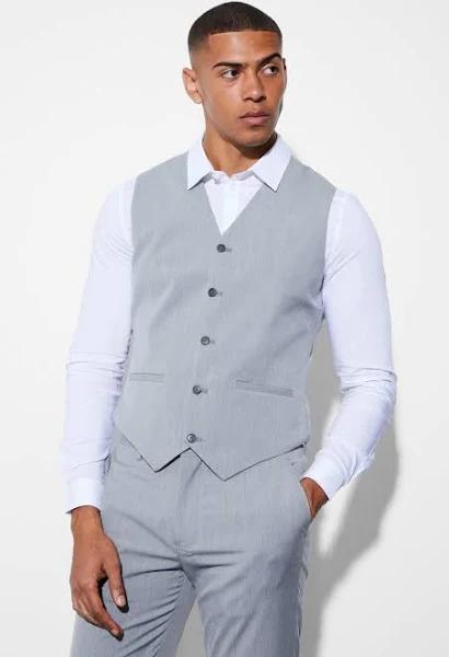 Mens Grey Slim Waistcoat