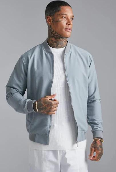 Mens Grey Suedette Varsity Bomber