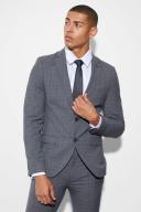 Mens Grey Super Skinny Single Breast Check Suit Jacket
