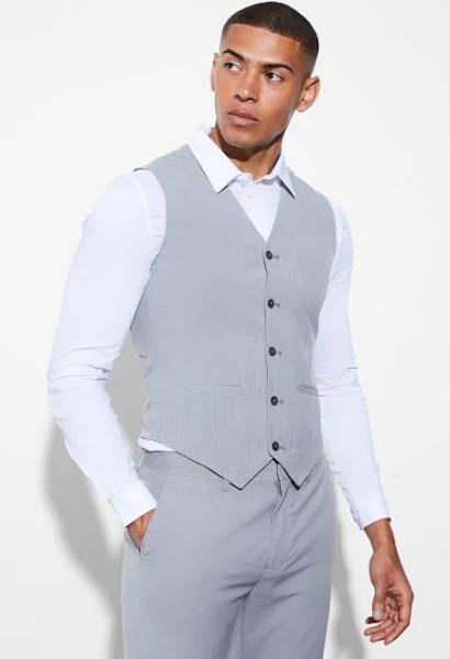 Mens Grey Super Skinny Waistcoat