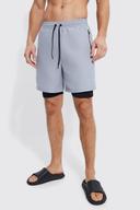 Mens Grey Tall 2in1 Mid Length Swim Short