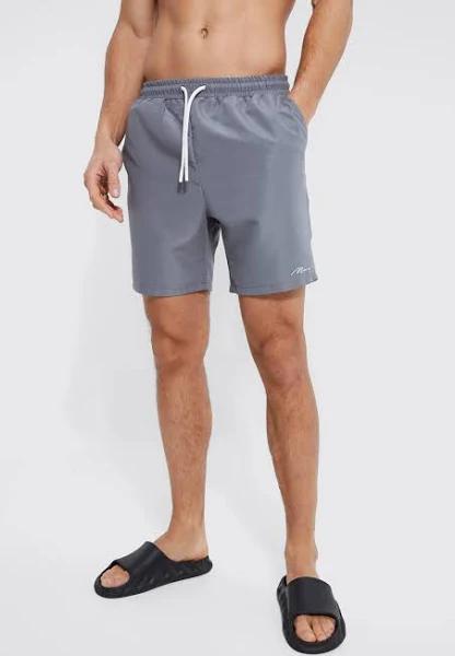 Mens Grey Tall Man Signature Mid Length Swim Shorts
