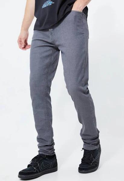 Mens Grey Tall Skinny Stacked Zip Gusset Coated Jean