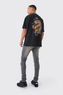 Mens Grey Tall Super Skinny Stretch Multi Rip Stacked Jeans