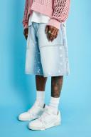 Mens Ice Blue Parachute Fit Denim Shorts