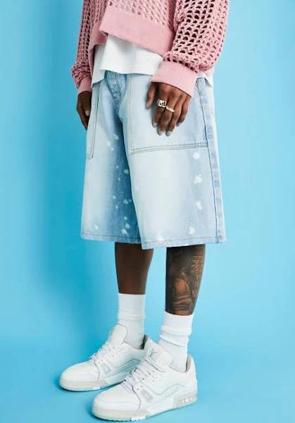 Mens Ice Blue Parachute Fit Denim Shorts