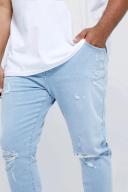 Mens Ice Blue Plus Skinny Stretch Knee Rip Jeans