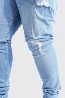 Mens Ice Blue Plus Skinny Stretch Stacked Leg Ripped Jeans